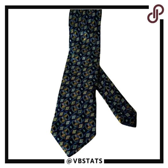 Brioni Navy-Gold-Teal-Pink Geometric Pattern Abstract Silk Luxury Tie - Picture 1 of 7